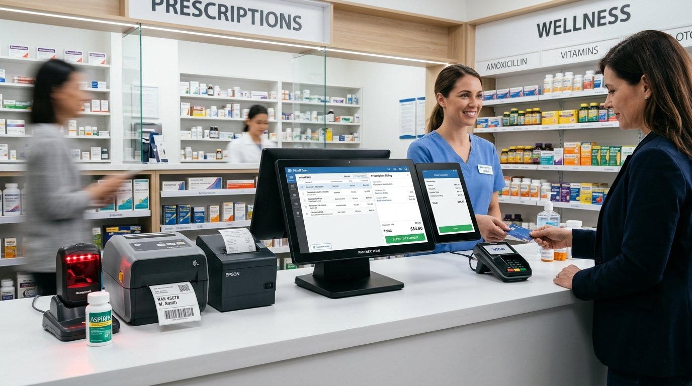 Pharmacy & Healthcare Cashier Station with Barcode Labeling