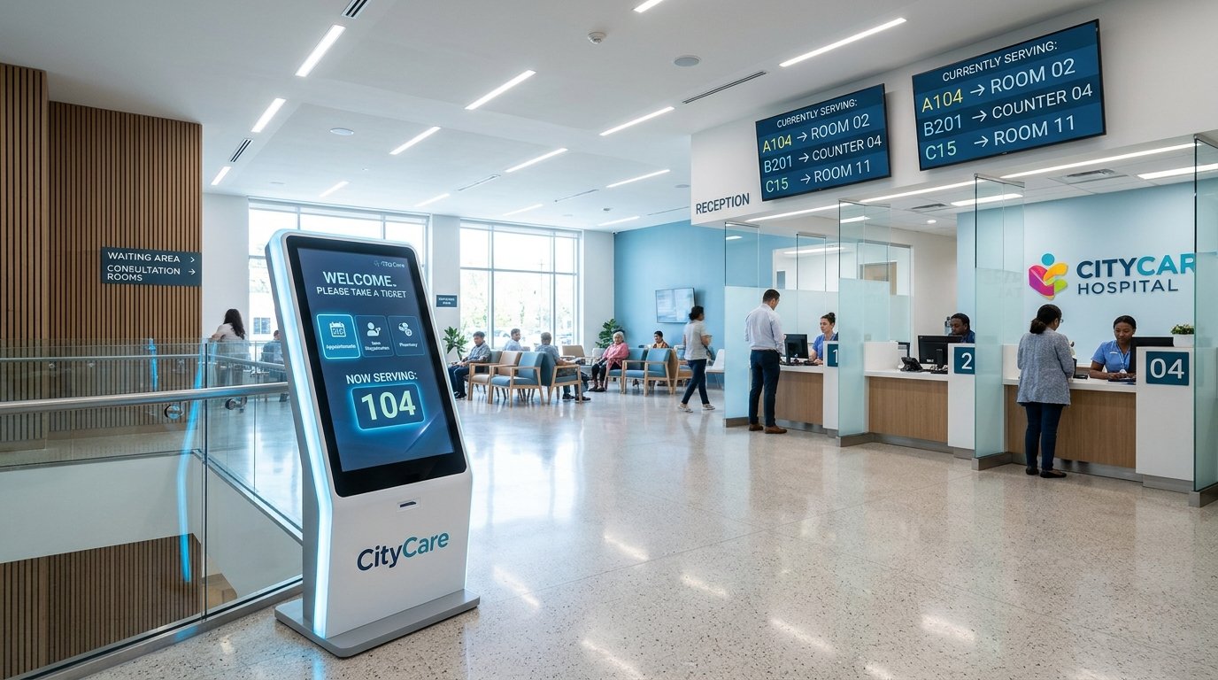 Hospital & Clinic Touchscreen Ticket Dispensing Kiosk