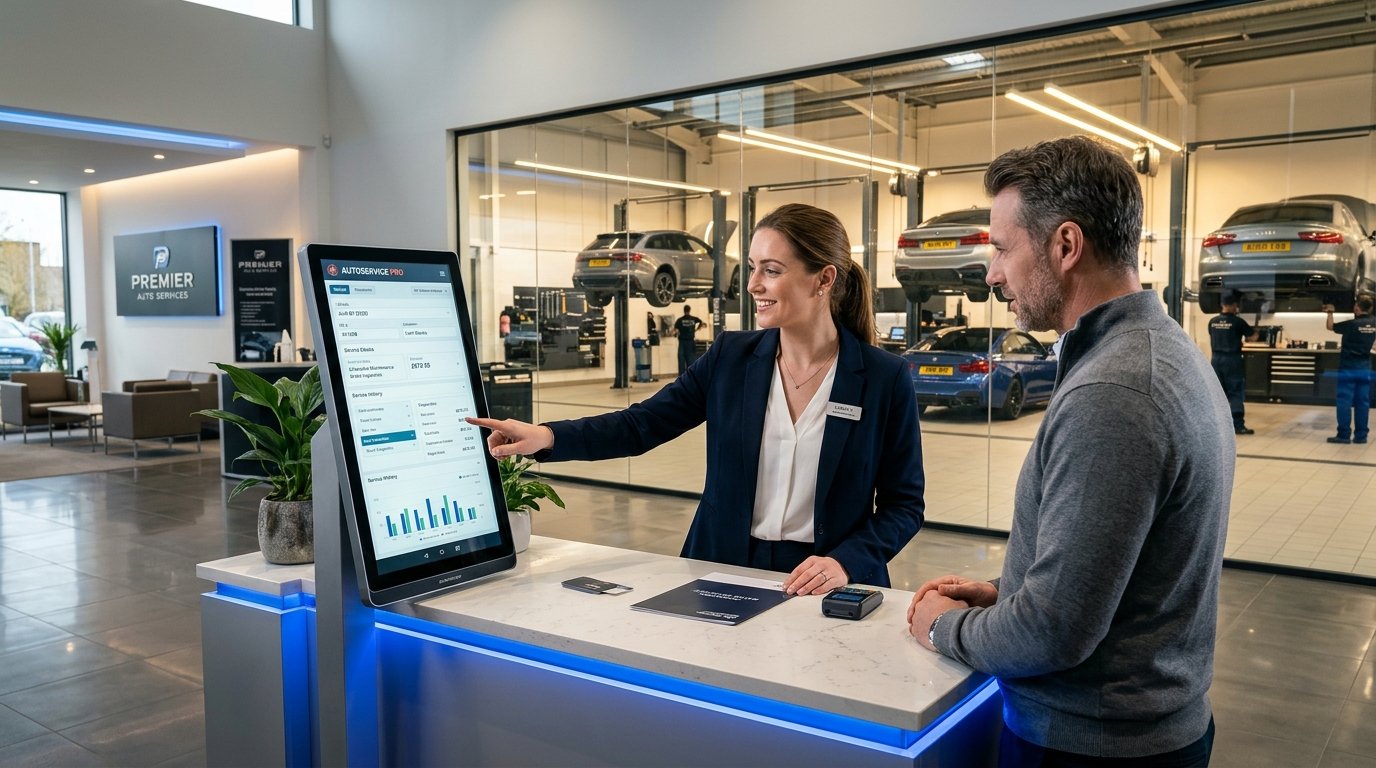 Dealership Service Reception Counter & Job Intake Terminal